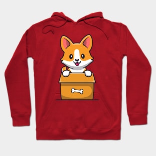 Cute Corgi Dog Playing In Box Hoodie